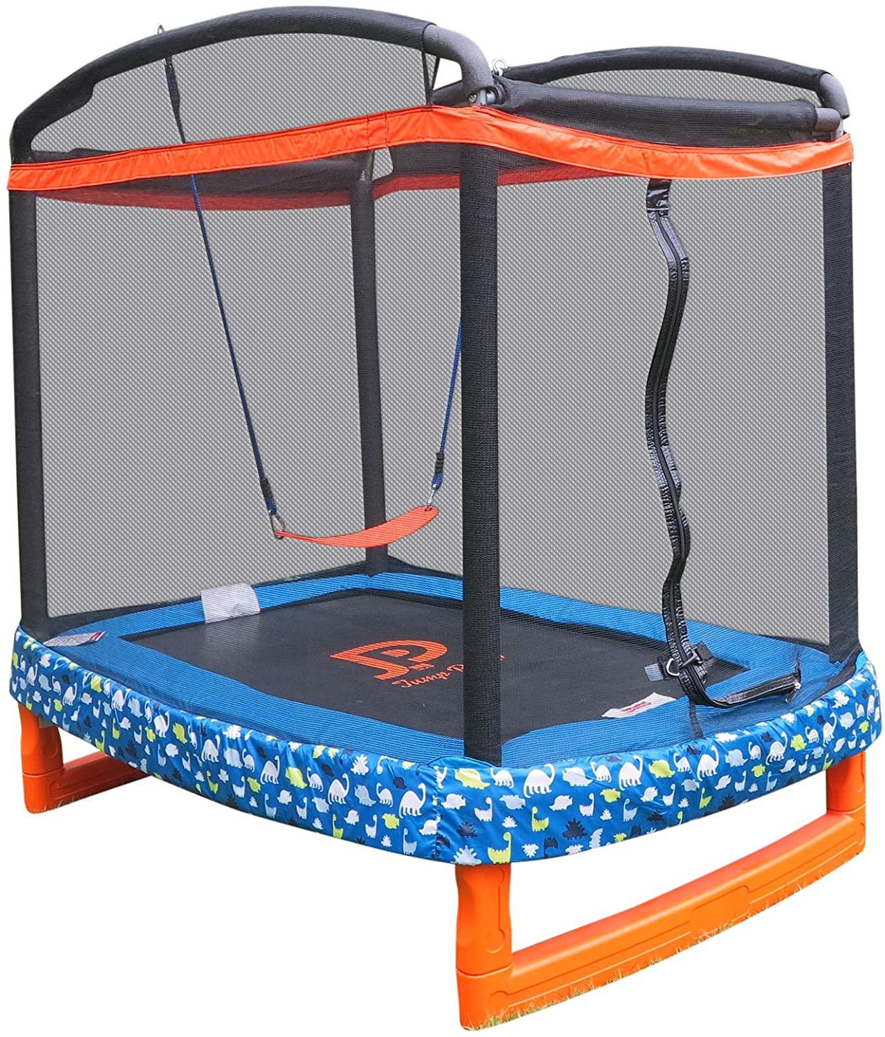 JUMP POWER Rectangle Indoor or Outdoor Trampoline & Safety Net with Swing Combo for Toddlers & Kids